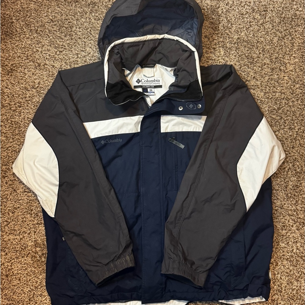 Men's XL Columbia RN 69724 CA 05367 Hooded Coat Jacket Blue/Black WARM Vintage